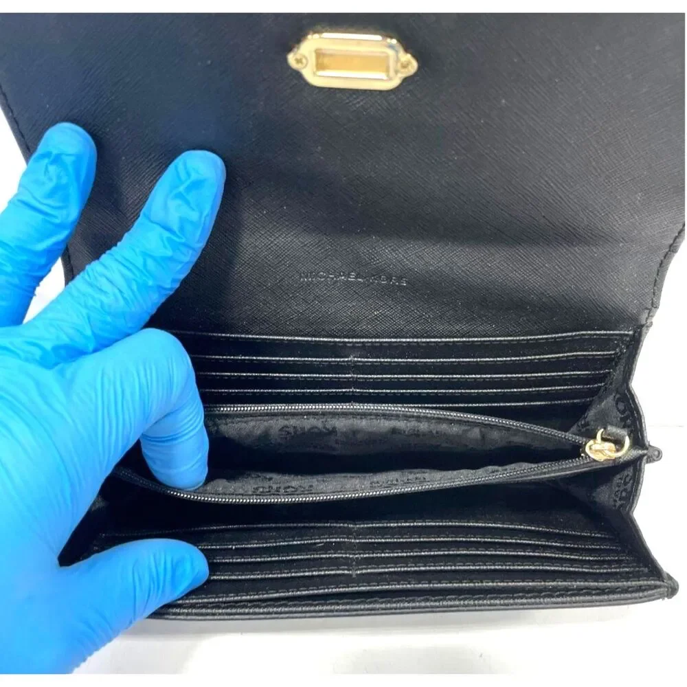 Michael Kors Fulton Large Flap Continental Wallet Black Pebbled Leather